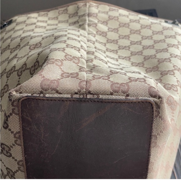 Vintage Gucci GG Signature Logo Brown Canvas Tote Silver Hardware - Picture 6 of 11